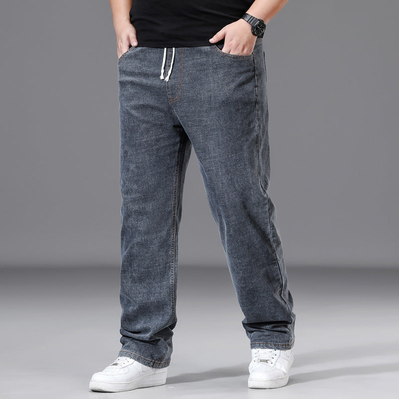 Loose-fit Straight-leg Plus-size Mens Baggy Pants With Elastic Waist