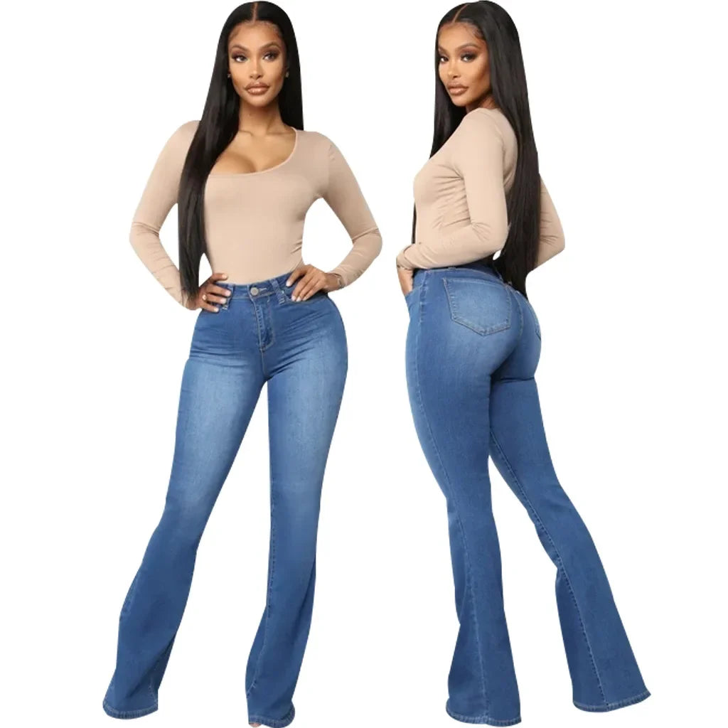 Jeans Women Flare Pants Long Pant Slim Fit High Waist Sexy Hip Wrap Bodycon Denim Trousers Elegant Simple Summer 2026 Mom