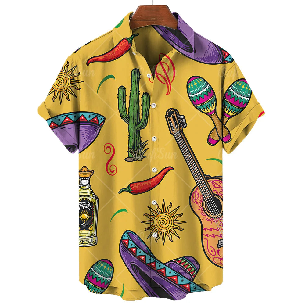 Vintage Men's Shirt Mexican style 3D Print Men's Clothing Summer Casual Hawaii Beach Hawaiian Harajuku Fashion Holiday Shirt