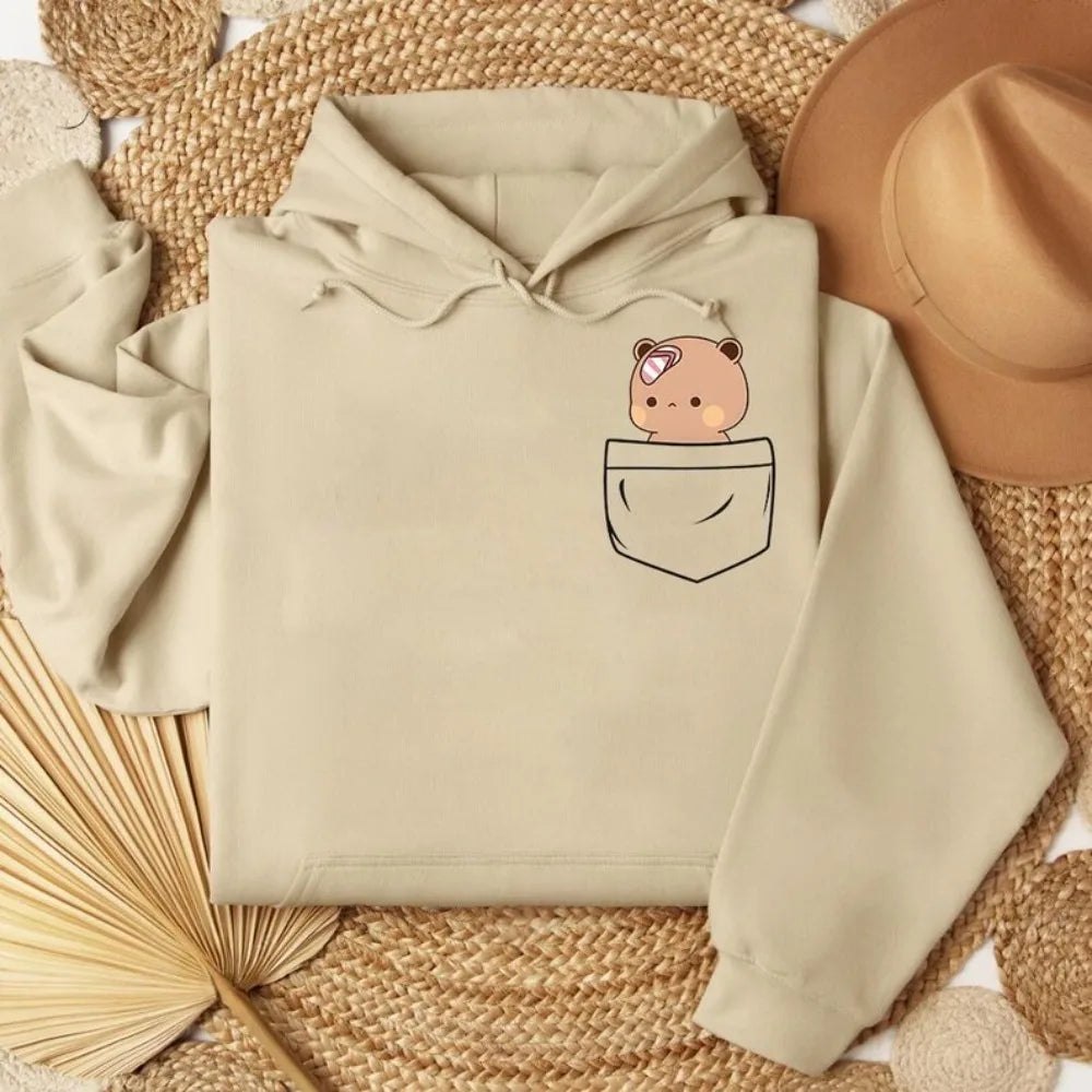 Matching Bubu Dudu Bear Pocket Couple Hoodies Anniversary Gift Clothing Cute Casual Daily Life Fall Winter Men Women Streetwear