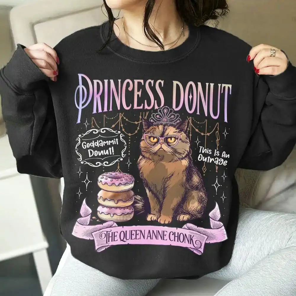 Princess Donut Sweatshirt Dungeon Crawler Carl Pullovers Women Retro Bookish Sweater Book Lover Gift Funny Sweatshirt Streetwear