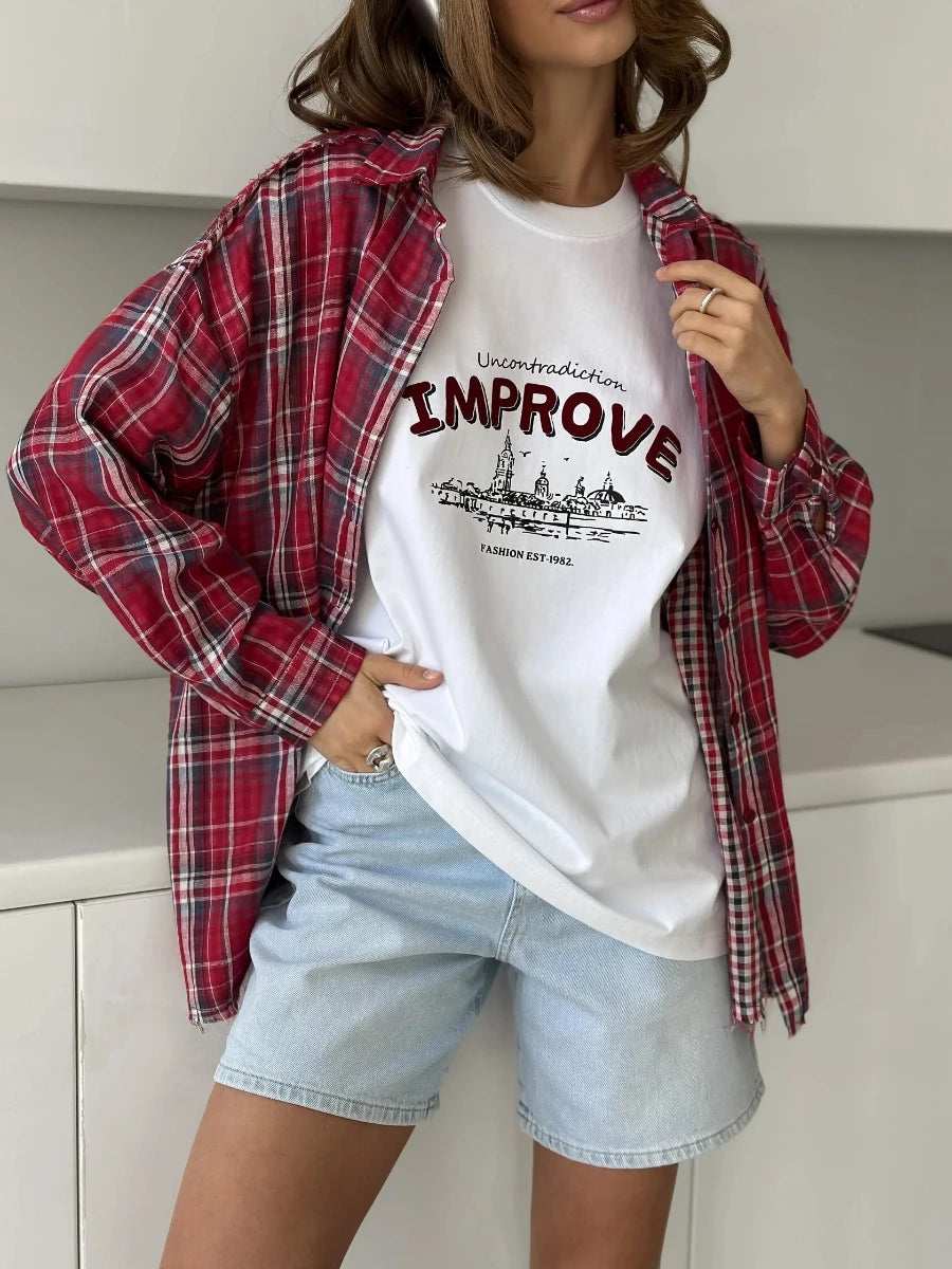 Women's Printed T-shirt 100% Cotton Casual Vintage Short-sleeve Fashionable Printing T Shirts Fashion Hip Hop Loose Tops & Tees