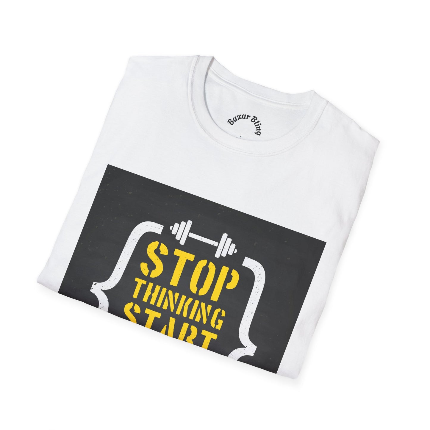Motivational Fitness T-Shirt — “Stop Thinking Start Doing” / No Days Off
