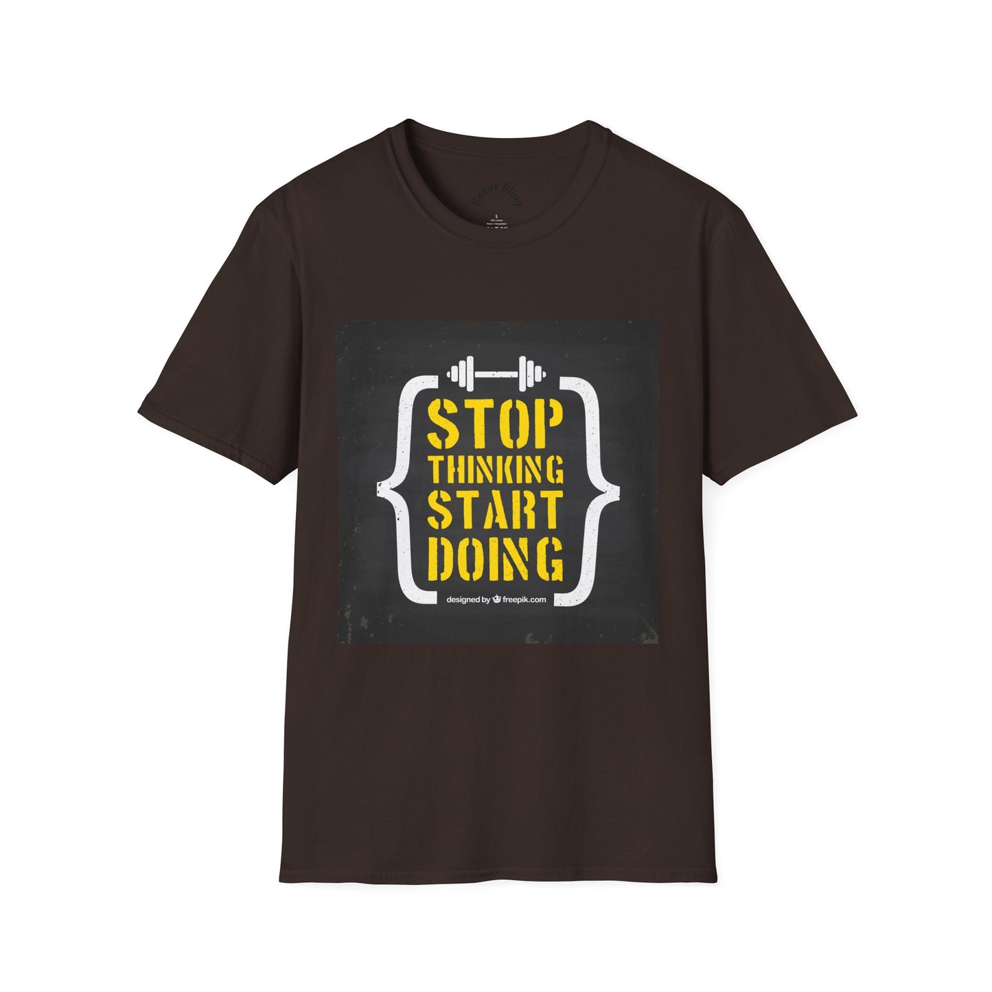 Motivational Fitness T-Shirt — “Stop Thinking Start Doing” / No Days Off