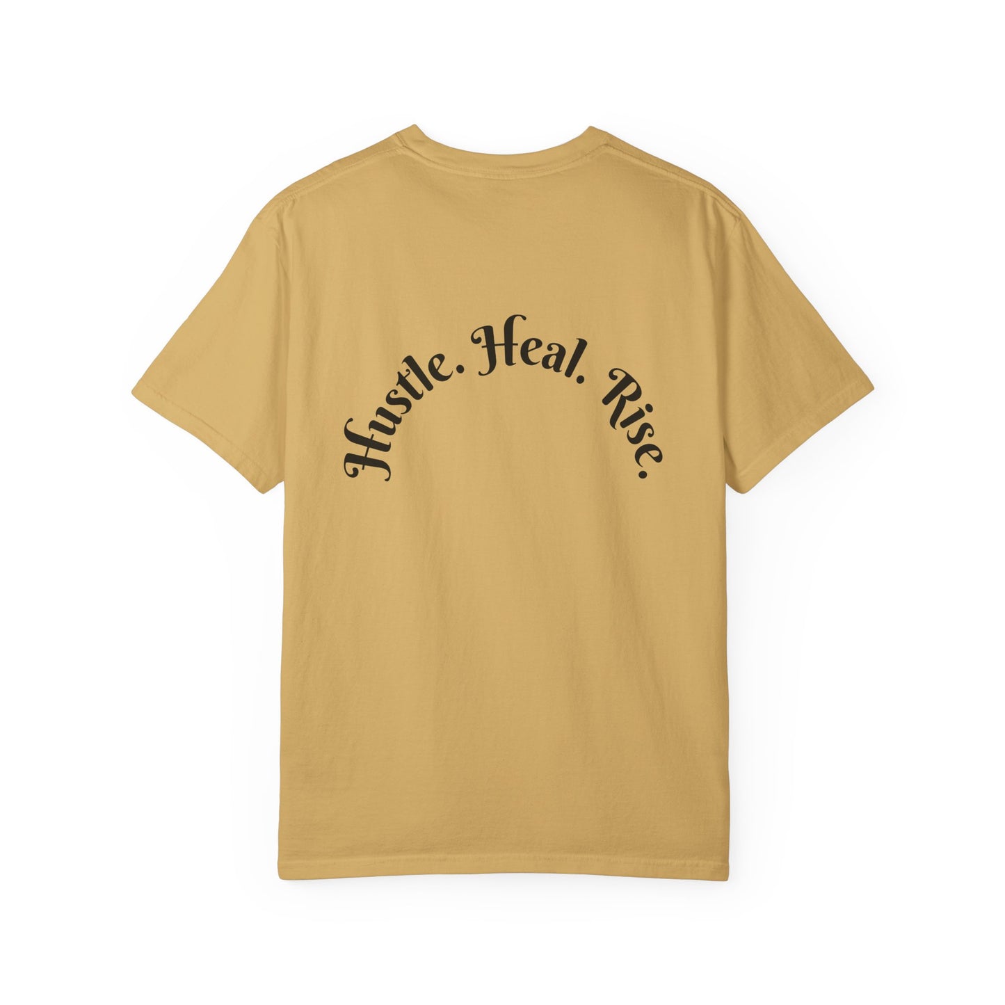 Electric Phoenix Graphic T‑Shirt — 'Hustle. Heal. Rise.' Motivational Tee