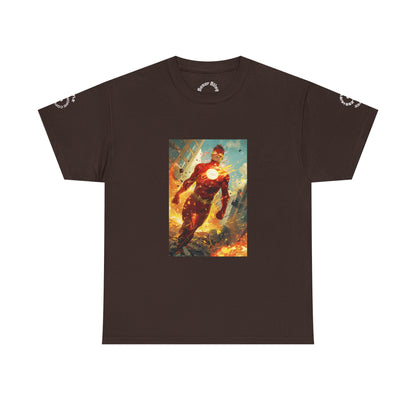Heroic Iron Suit Graphic Tee — Futuristic Superhero Illustration T-Shirt