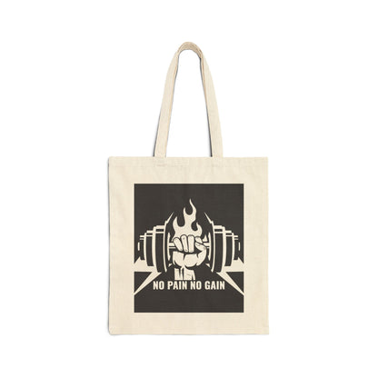 Fitness Tote Bag – 'No Pain No Gain' Canvas Gym Tote (Strength • Style • Freedom)