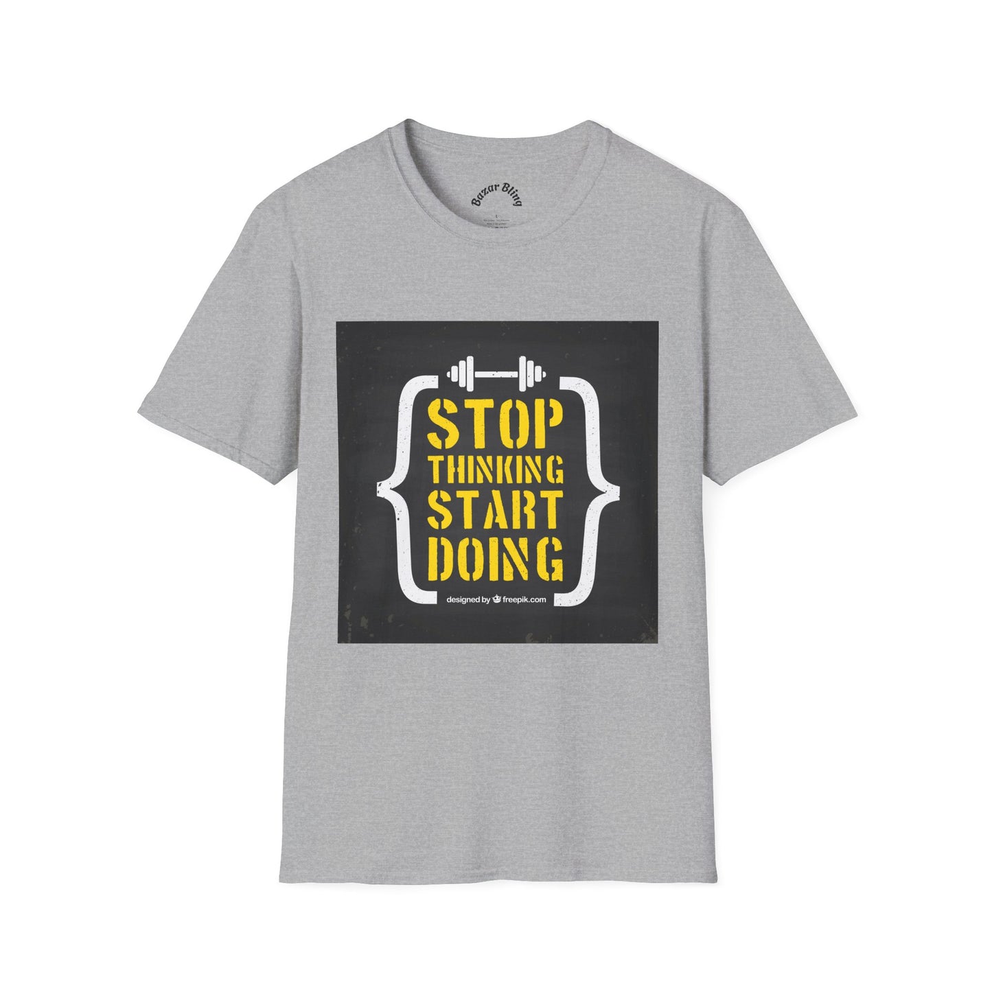 Motivational Fitness T-Shirt — “Stop Thinking Start Doing” / No Days Off