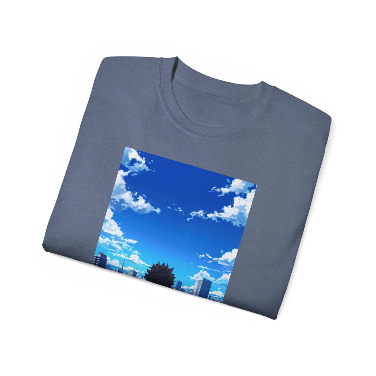 Anime Cityscape Tee — Boy Gazing at Blue Sky Graphic T-Shirt