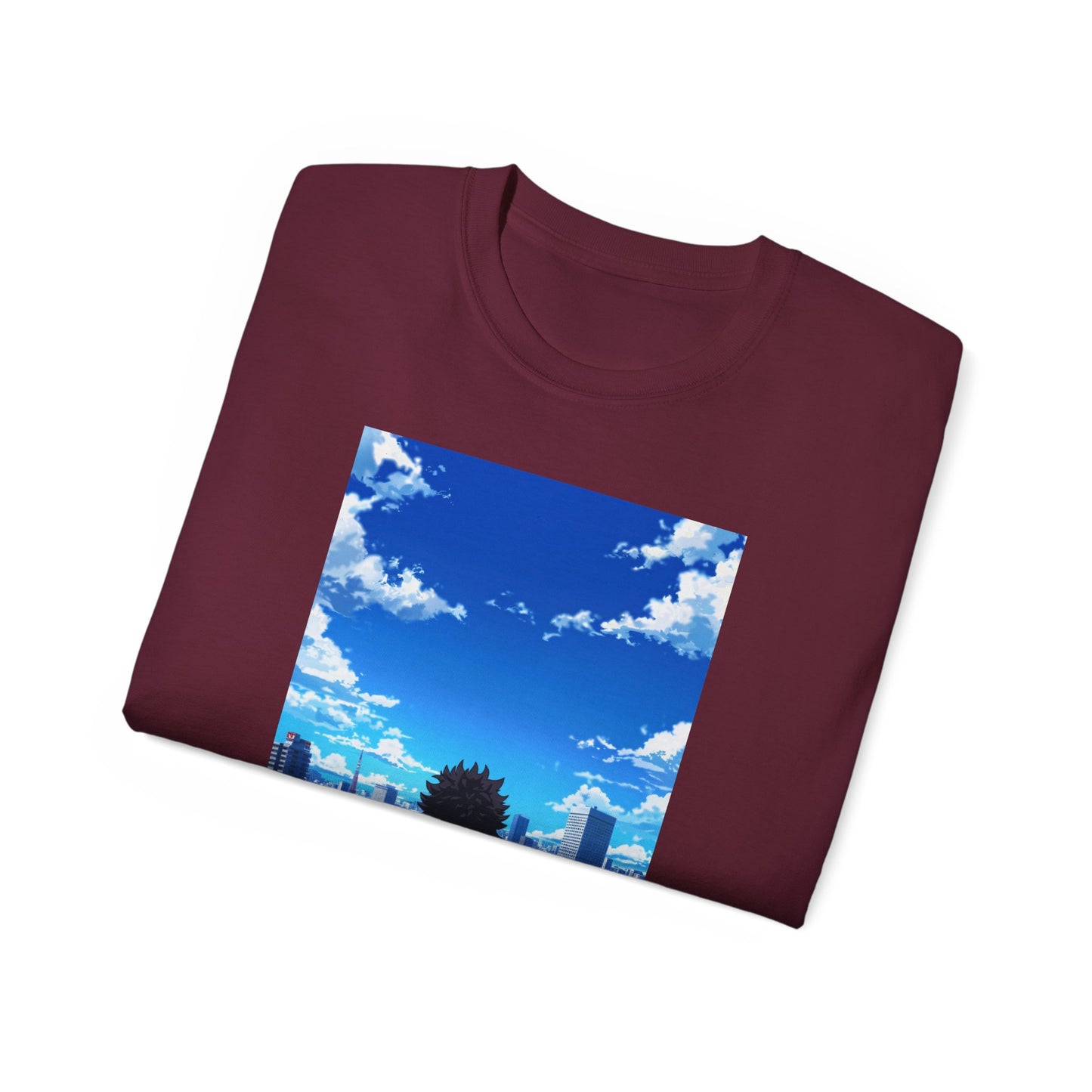 Anime Cityscape Tee — Boy Gazing at Blue Sky Graphic T-Shirt