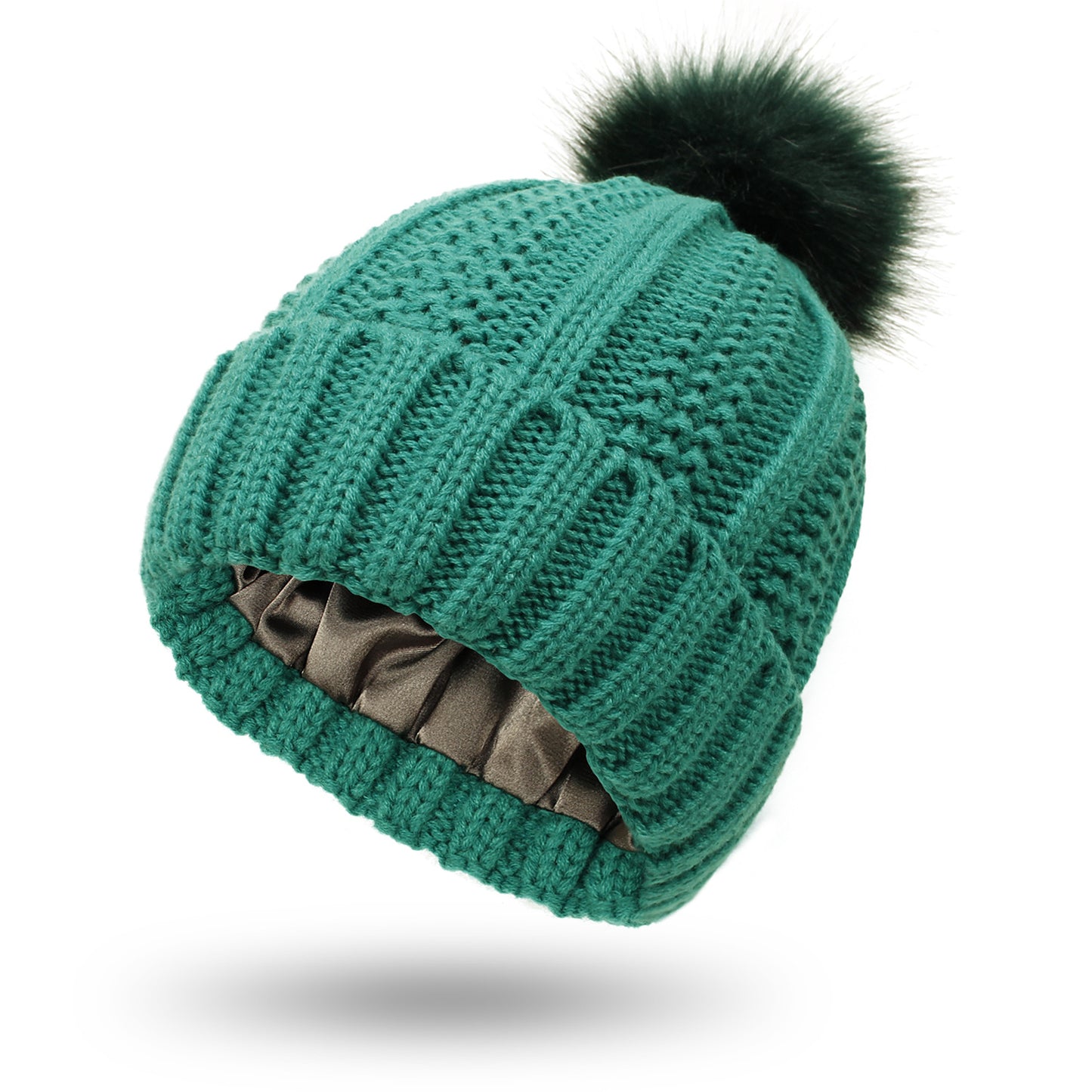 Winter Knitted Hats Fashion Stretchy Lined Skull Hats For Women Faux Fur Pom Pom Hat Keep Warming Beanie Hat
