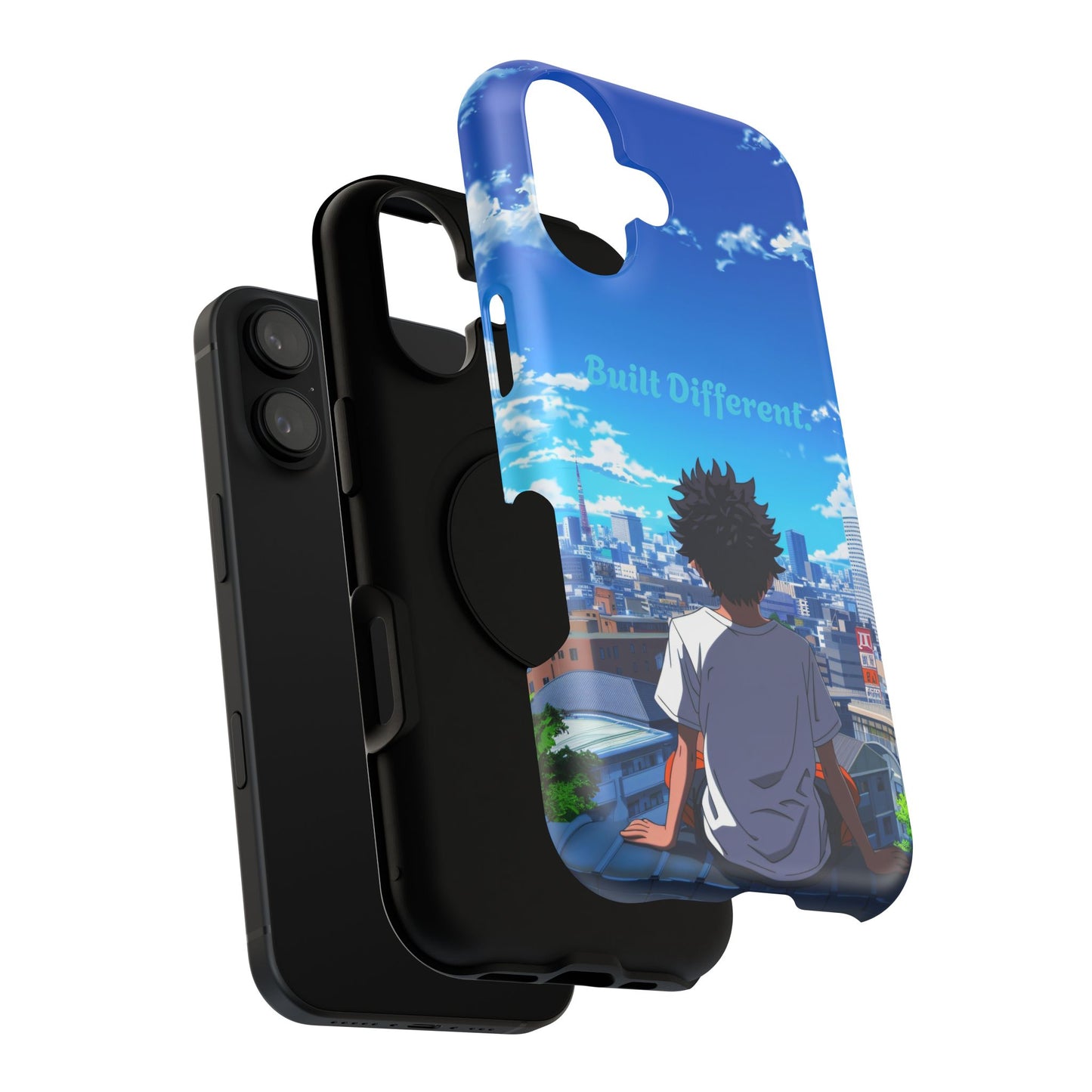 Phone Case — "Built Different" Anime Cityscape Impact-Resistant Case