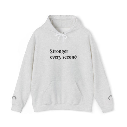 Stronger Every Second Hoodie — Inspirational Minimalist White Pullover