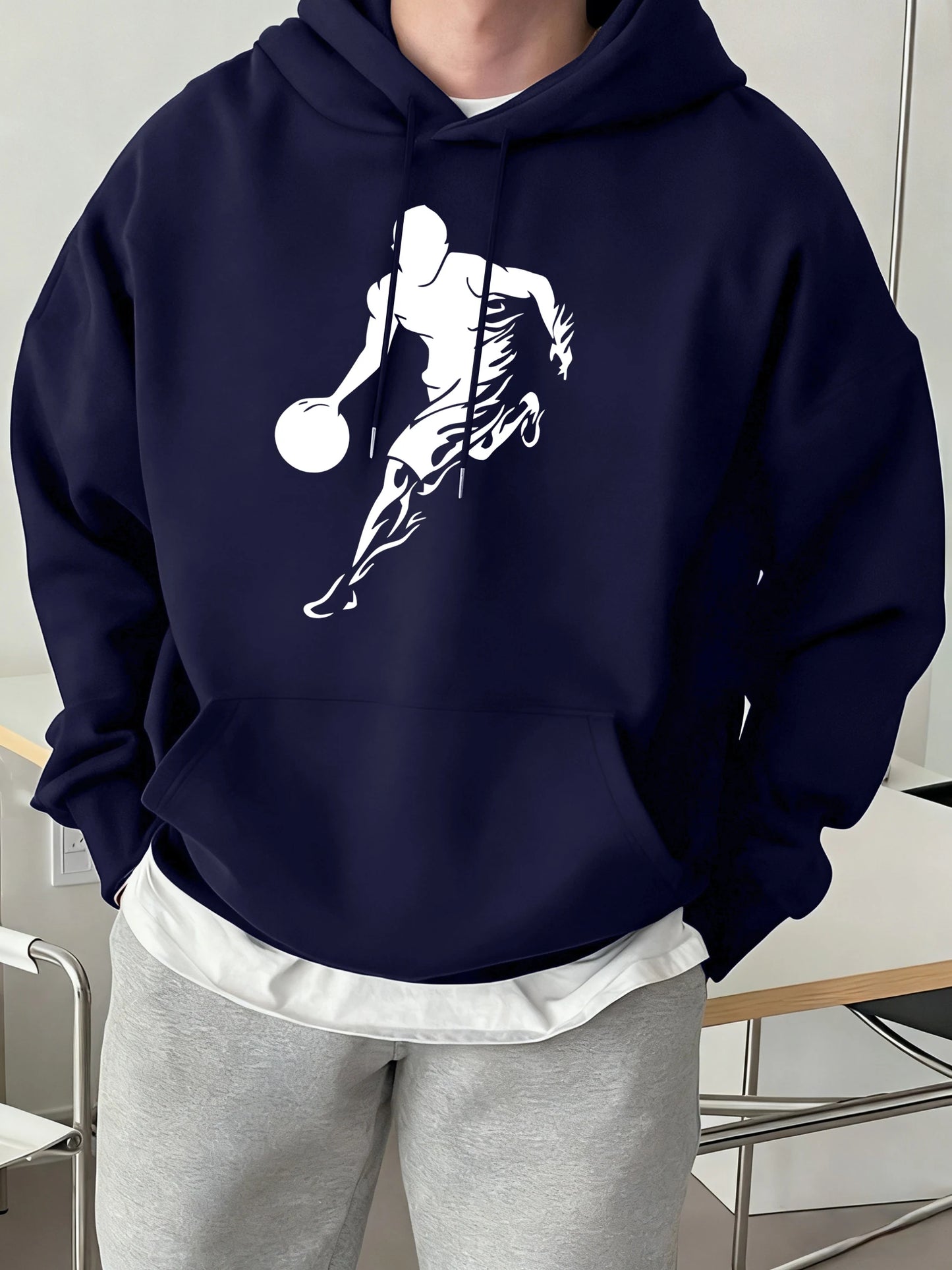 He Is Currently Playing Basketball Prints Men Hoodies Hip Hop Sport Pullovers Casual Loose Streetwear Fleece 12 Color Sweatshirt