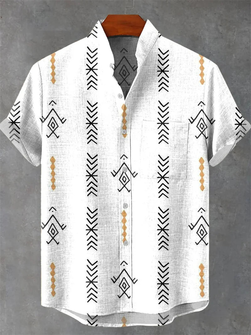 Hawaiian Men's Striped Shirt Man Linen Shirt Short Sleeved Casual Top Sportswear Fashionable Men Style Mens Shirts Short Sleeves