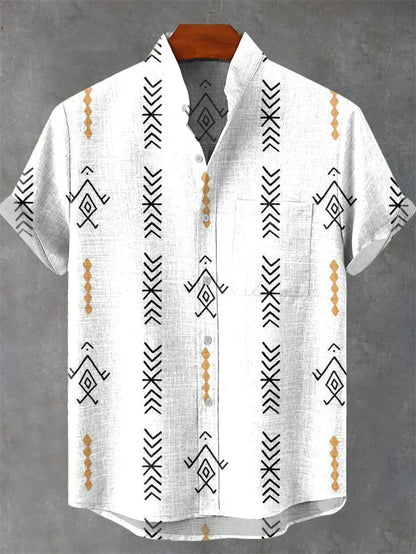 Hawaiian Men's Striped Shirt Man Linen Shirt Short Sleeved Casual Top Sportswear Fashionable Men Style Mens Shirts Short Sleeves