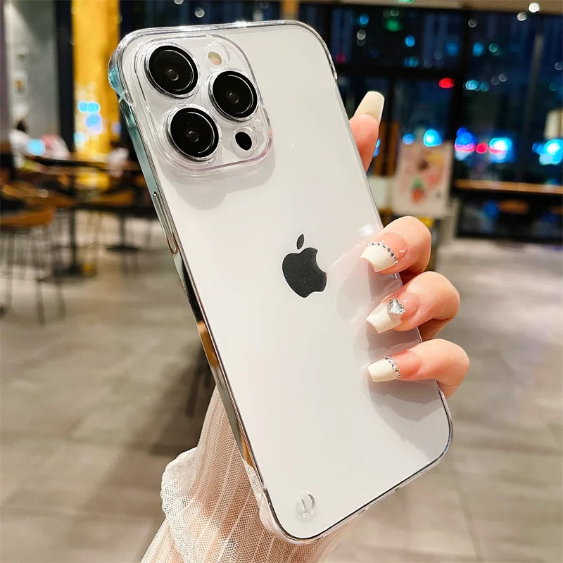 Frameless Luxury Plating Thin Case For iPhone 16 15 14 13 12 11 Pro Plus Max Promax Shockproof Lens Film Bumper Clear Hard Cover