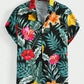 Hawaiian Botanical Flower Print Men's and Women's Short Sleeve Lapel Seaside Button-Down Shirt Top Casual Fashionable Shirts
