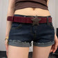 Gothic Punk Star Wine Red Leather Belt Vintage Fashion Trend Personalized Subculture for Spicy Girls Five-pointed Star Waistband