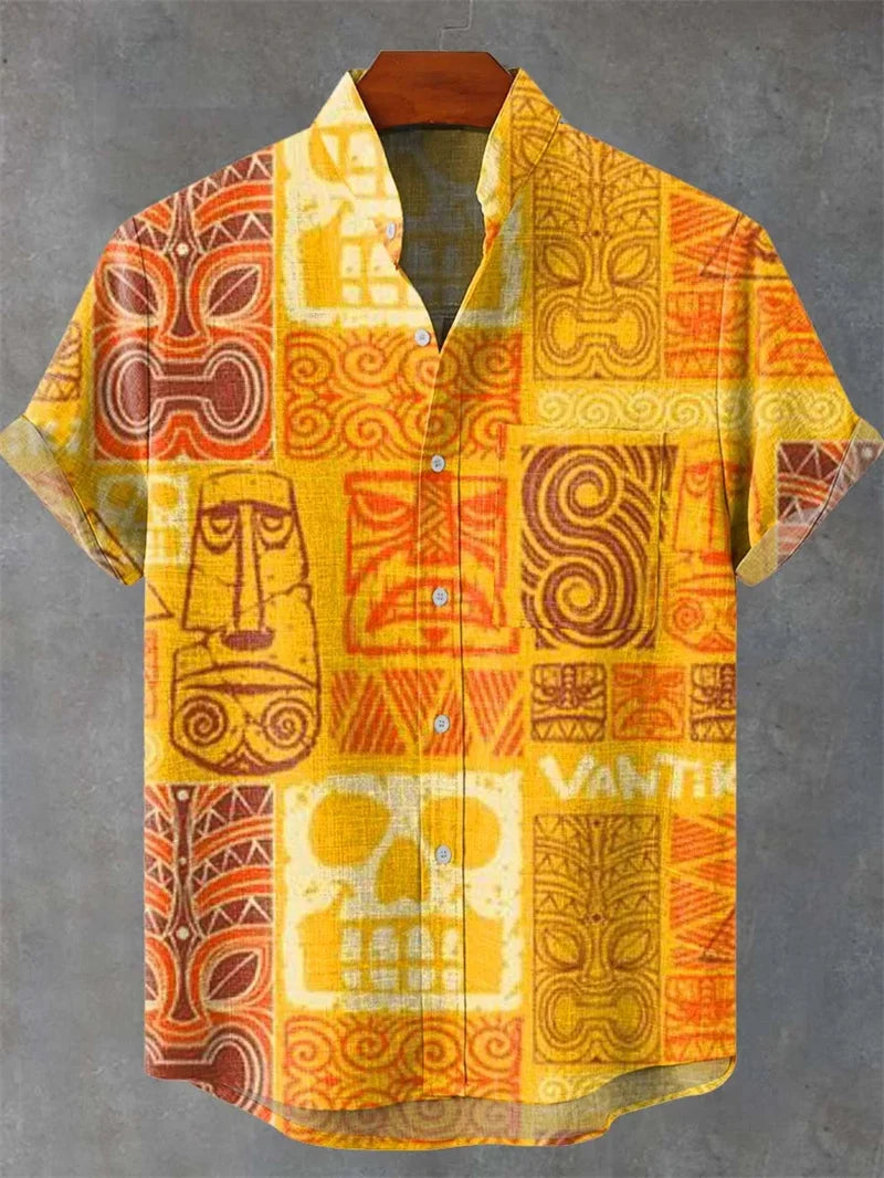 Hawaiian Men's Striped Shirt Man Linen Shirt Short Sleeved Casual Top Sportswear Fashionable Men Style Mens Shirts Short Sleeves