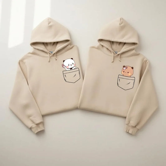 Matching Bubu Dudu Bear Pocket Couple Hoodies Anniversary Gift Clothing Cute Casual Daily Life Fall Winter Men Women Streetwear