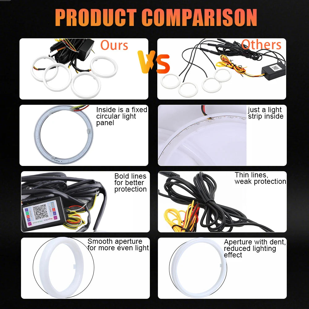 4/2/1PCS Car RGB Angel Eyes Dynamic with Turn Signal 60mm 70mm 80mm 90mm Halo Rings DRL Led Headlights Projector APP Control