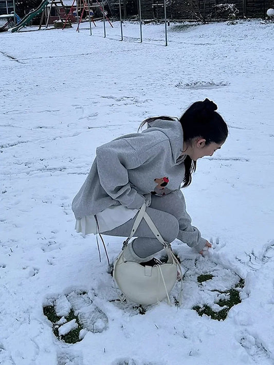 Gray Hoodie Sweatshirt Women Dachshund Print Full Sleeve Loose Top 2026 Spring Autumn Female Chic Casual Outings Daily Leisure