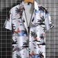 Hawaiian Botanical Flower Print Men's and Women's Short Sleeve Lapel Seaside Button-Down Shirt Top Casual Fashionable Shirts