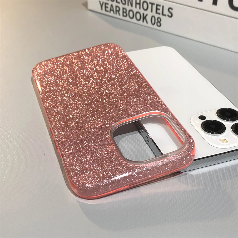 Glitter Bling Gradient Hard PC Thicken Case For iPhone 17 11 12 13 14 15 16 Pro Max Mini Plus X XR XS Shockproof Bumper Cover