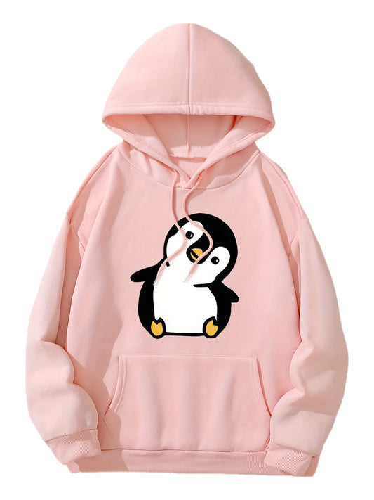 2025 Autumn and Winter Cute Penguin Print Hoodie Women's Casual Long Sleeve Pullover Autumn and Winter Personality Retro Y2K Top