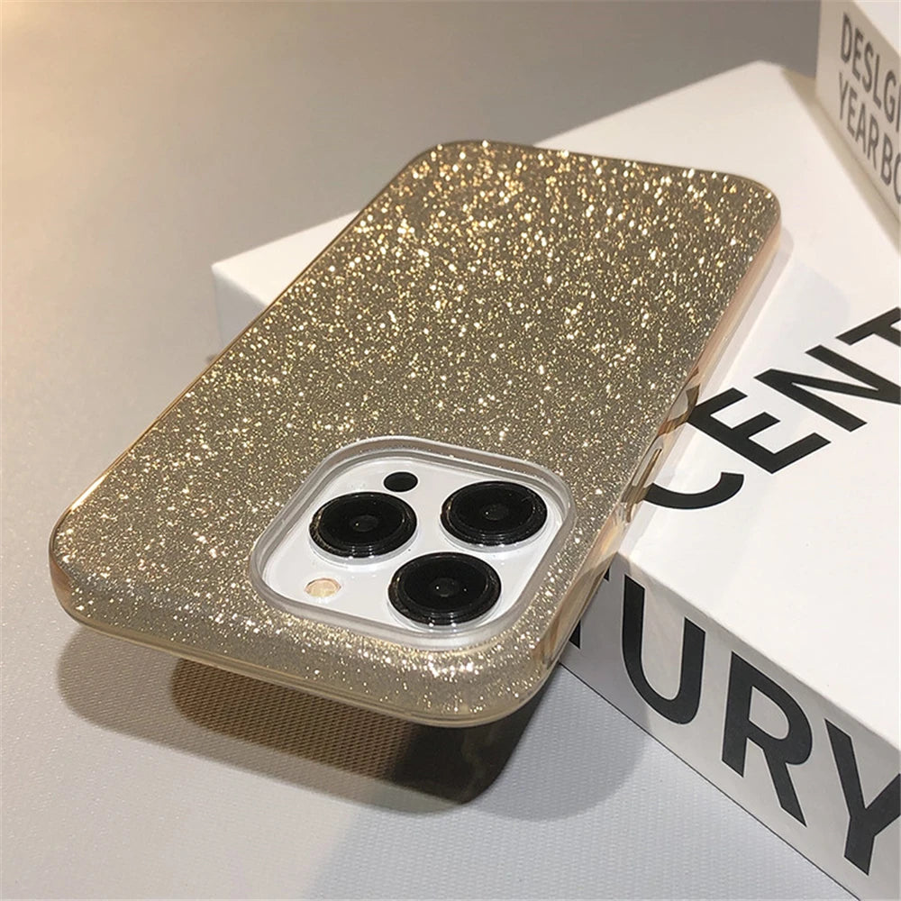 Glitter Bling Gradient Hard PC Thicken Case For iPhone 17 11 12 13 14 15 16 Pro Max Mini Plus X XR XS Shockproof Bumper Cover