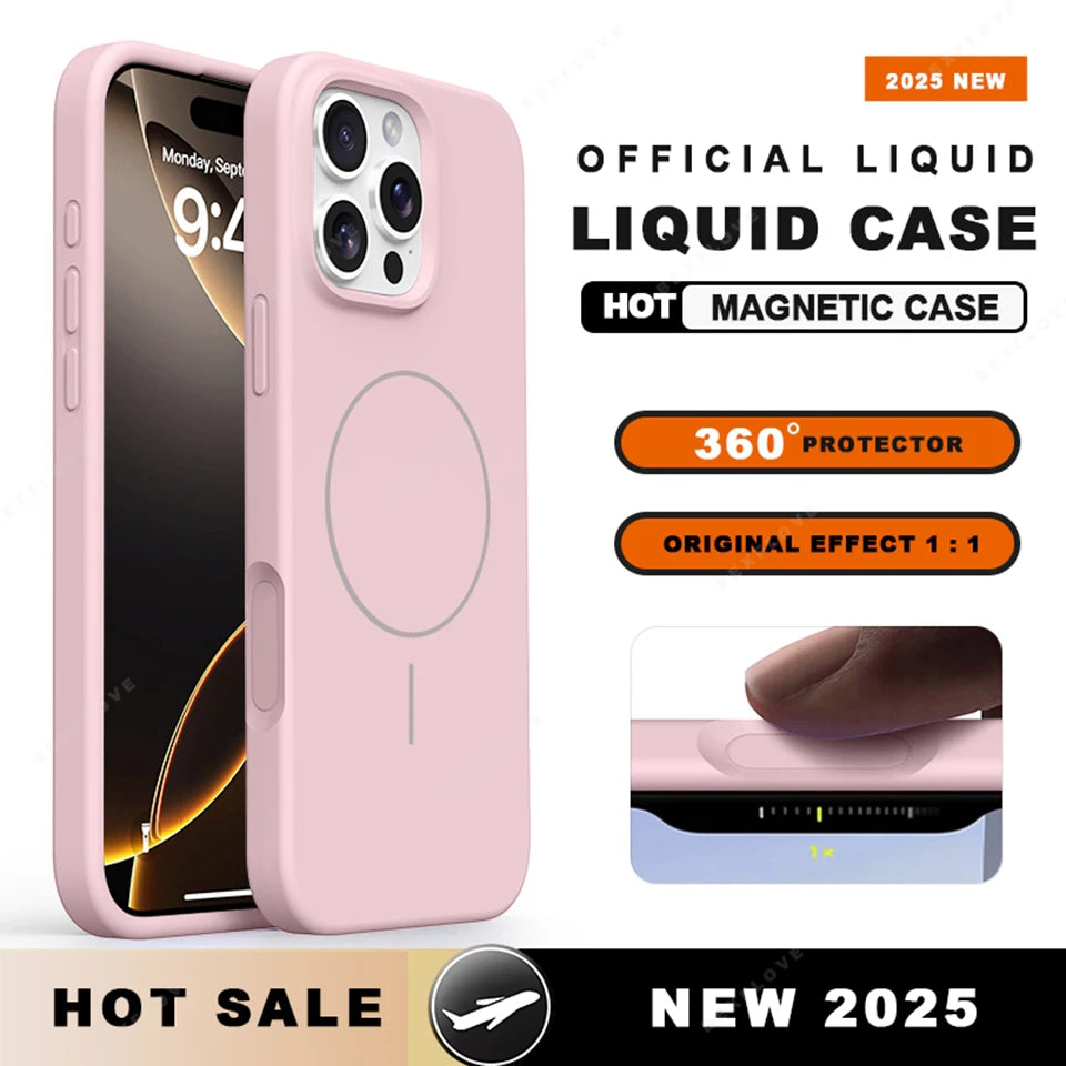 Magnetic Phone Case For iPhone 15 14 16 Plus 16E 11 12 13 16 Pro Max Magsafe Liquid Silicone Official Charging Protector Cover