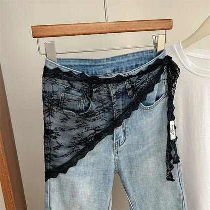 Korean Style Lace Embroidery Belt with Detachable Scarf Layering Accessory for Tulle Skirts Elegant Waist Chain with Floral