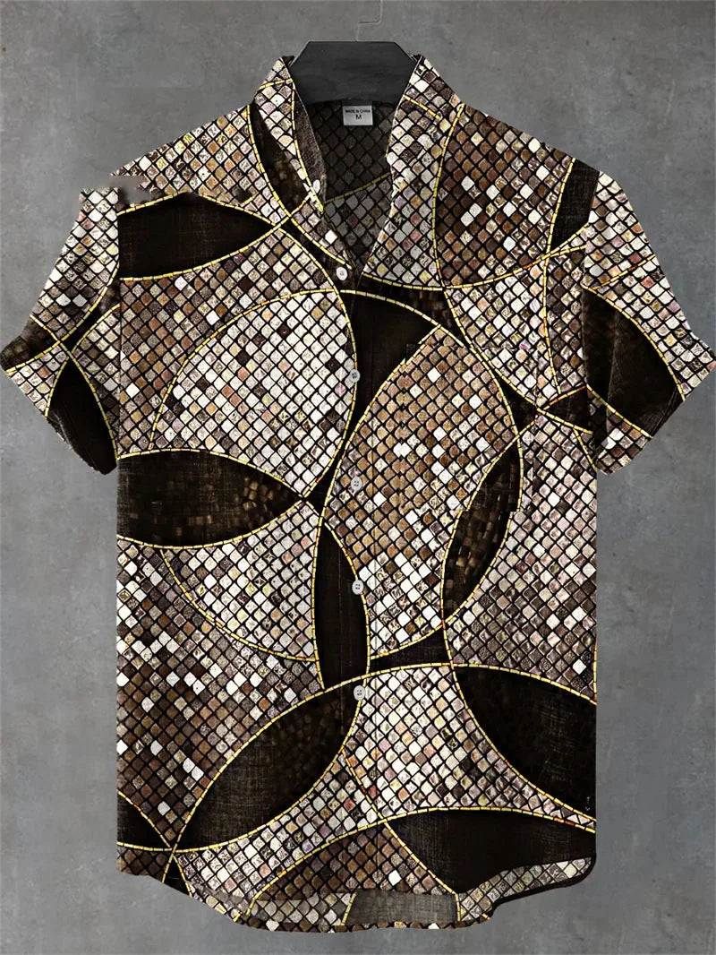 Hawaiian Men's Striped Shirt Man Linen Shirt Short Sleeved Casual Top Sportswear Fashionable Men Style Mens Shirts Short Sleeves