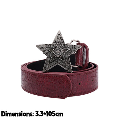 Gothic Punk Star Wine Red Leather Belt Vintage Fashion Trend Personalized Subculture for Spicy Girls Five-pointed Star Waistband