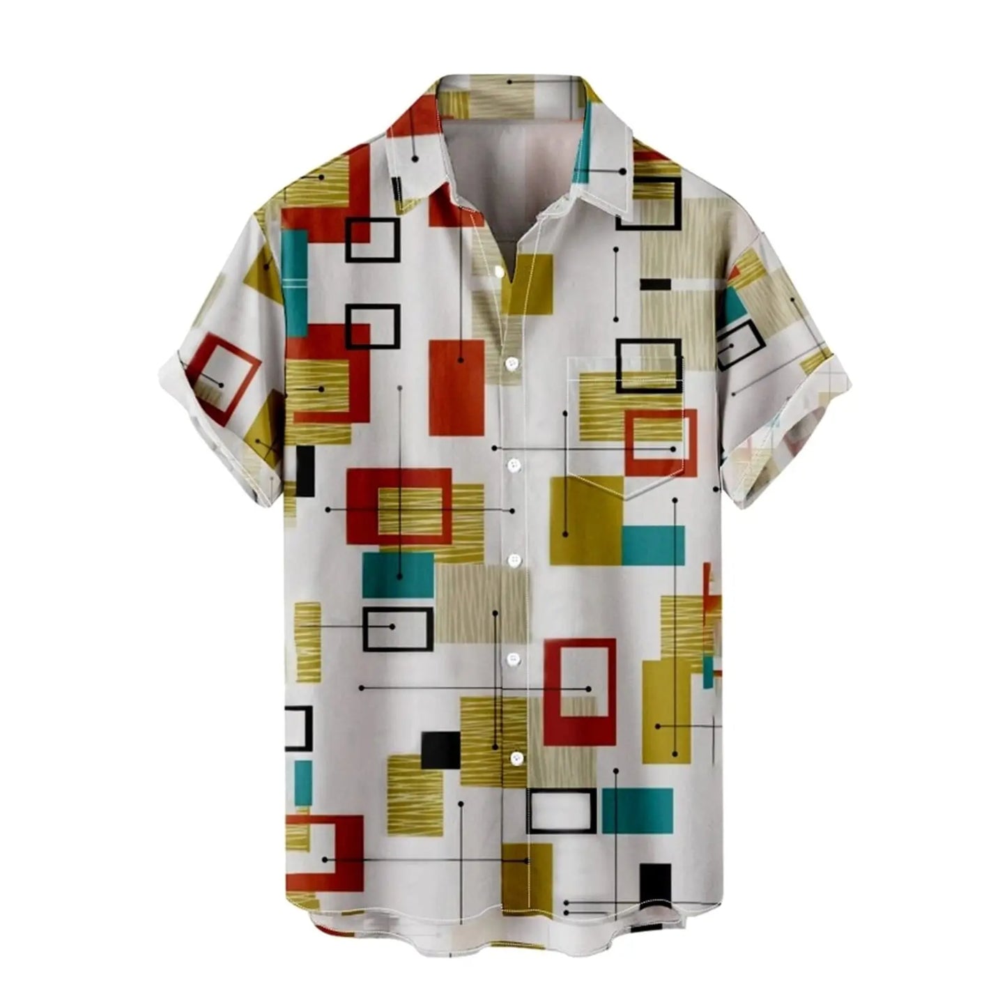 Men's and women's short-sleeved vacation shirts summer casual fashion lapel short-sleeved shirts abstract graphic print tops