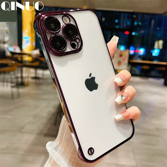 Frameless Luxury Plating Thin Case For iPhone 16 15 14 13 12 11 Pro Plus Max Promax Shockproof Lens Film Bumper Clear Hard Cover