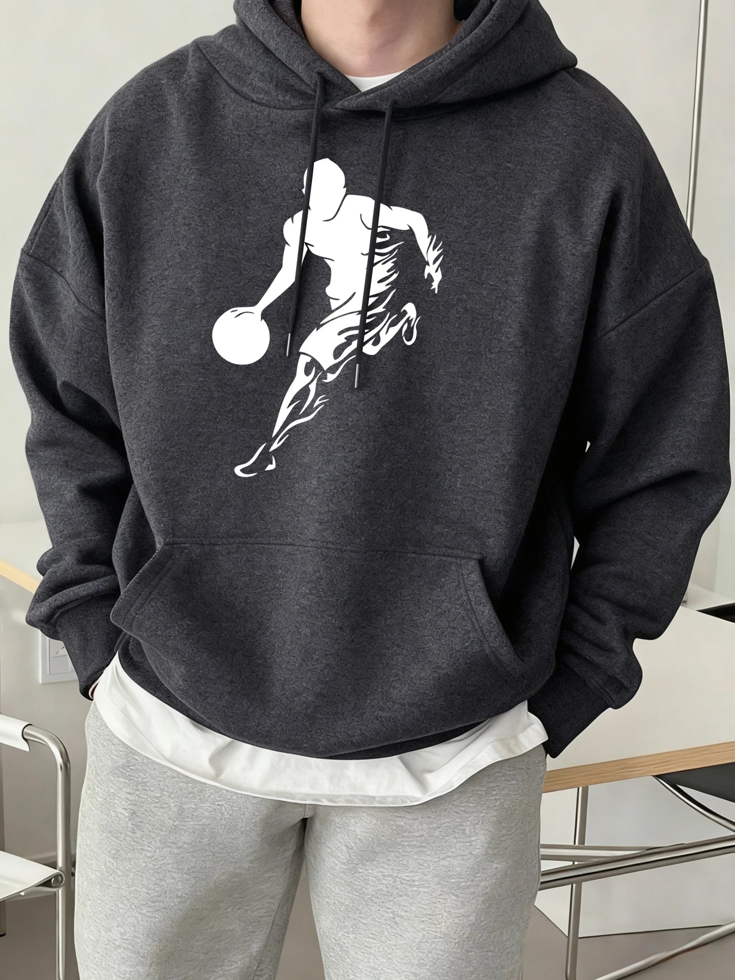He Is Currently Playing Basketball Prints Men Hoodies Hip Hop Sport Pullovers Casual Loose Streetwear Fleece 12 Color Sweatshirt