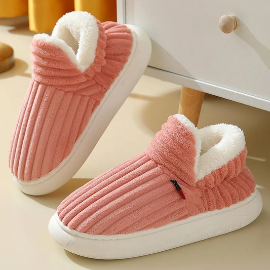 2025 Fashion Couple Winter Warm Plush Slippers Thick Sole Non Slip Casual Cotton Shoes Woman Corduroy Soft Indoor Home Slippers