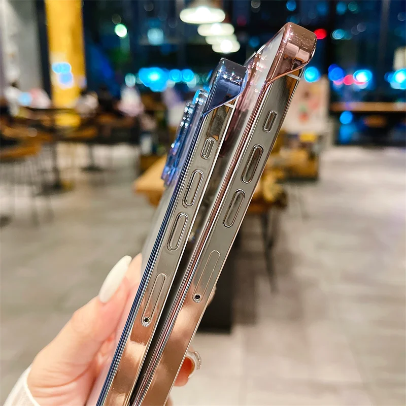 Frameless Luxury Plating Thin Case For iPhone 16 15 14 13 12 11 Pro Plus Max Promax Shockproof Lens Film Bumper Clear Hard Cover