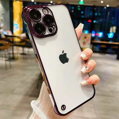 Frameless Luxury Plating Thin Case For iPhone 16 15 14 13 12 11 Pro Plus Max Promax Shockproof Lens Film Bumper Clear Hard Cover