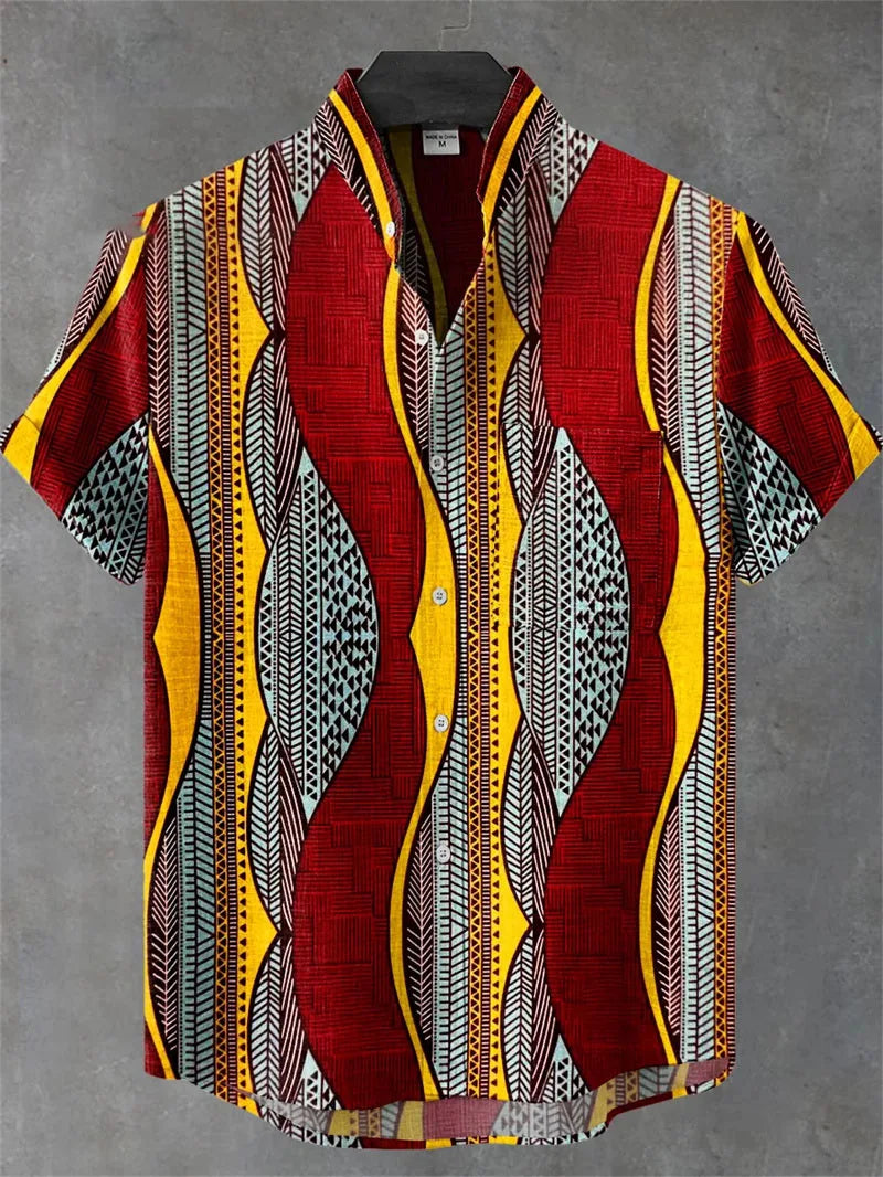 Hawaiian Men's Striped Shirt Man Linen Shirt Short Sleeved Casual Top Sportswear Fashionable Men Style Mens Shirts Short Sleeves