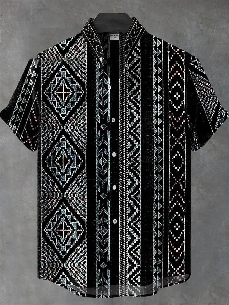 Hawaiian Men's Striped Shirt Man Linen Shirt Short Sleeved Casual Top Sportswear Fashionable Men Style Mens Shirts Short Sleeves