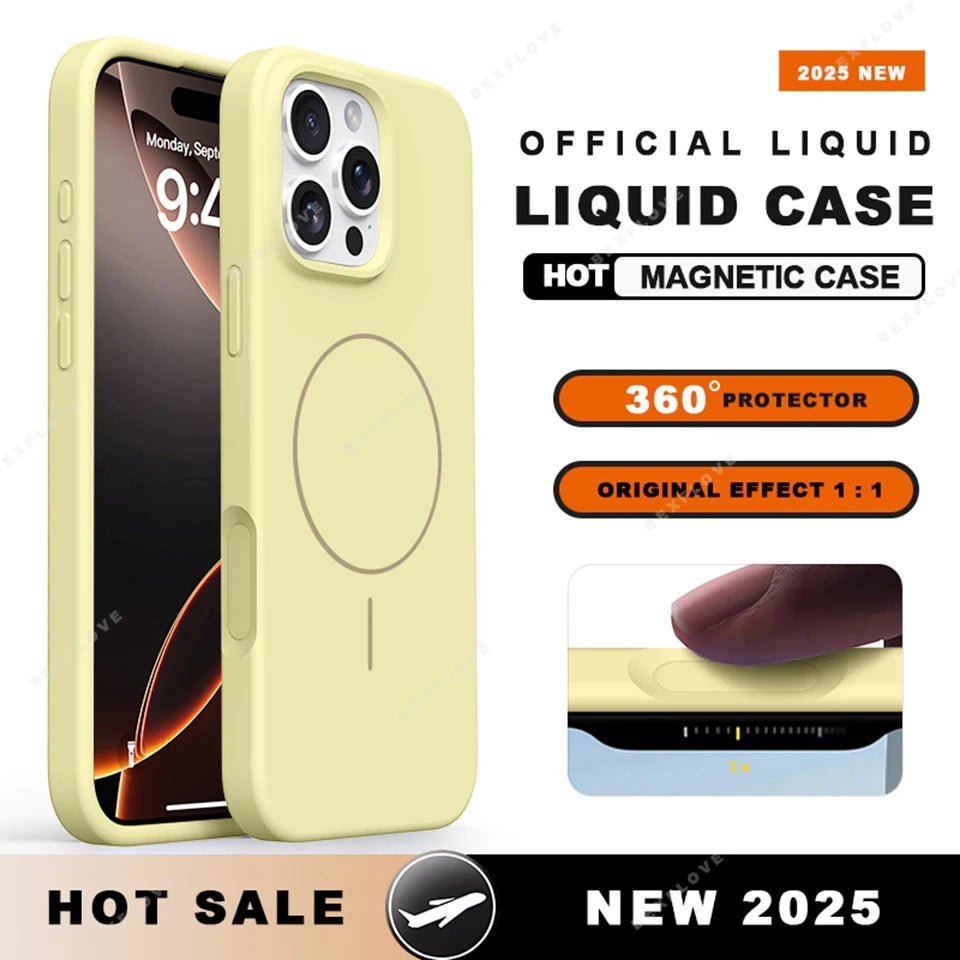 Magnetic Phone Case For iPhone 15 14 16 Plus 16E 11 12 13 16 Pro Max Magsafe Liquid Silicone Official Charging Protector Cover