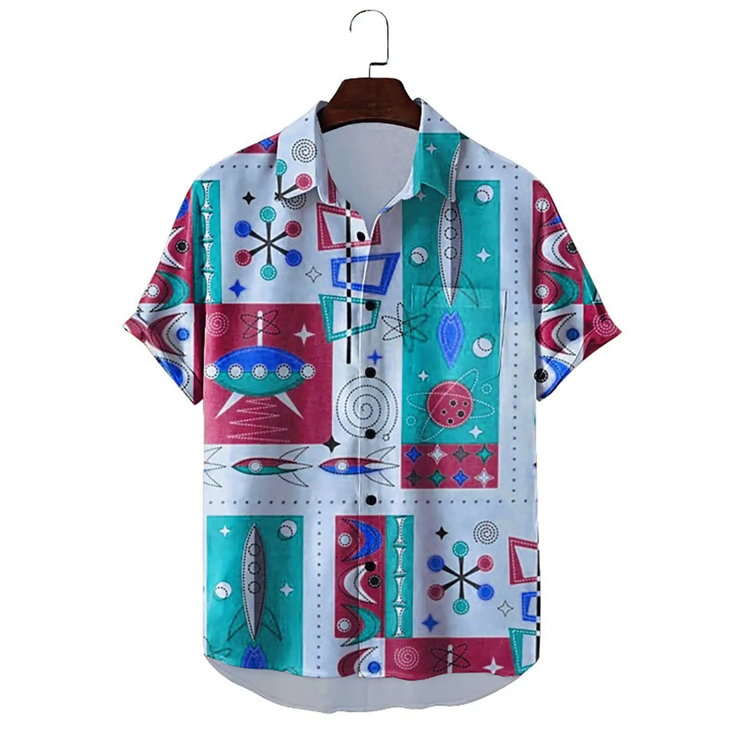 Men's and women's short-sleeved vacation shirts summer casual fashion lapel short-sleeved shirts abstract graphic print tops