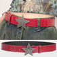 Gothic Punk Star Wine Red Leather Belt Vintage Fashion Trend Personalized Subculture for Spicy Girls Five-pointed Star Waistband