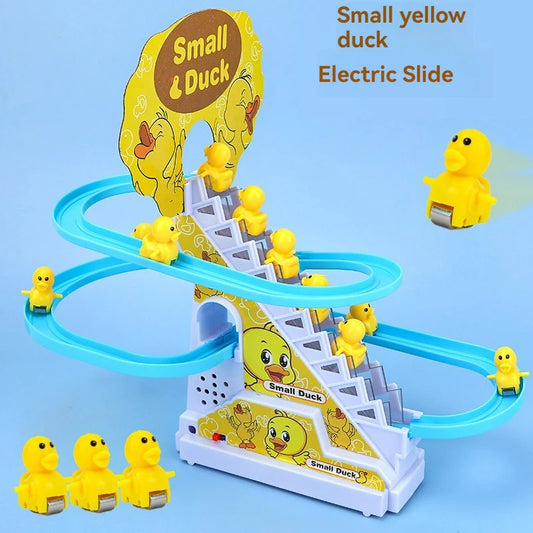 Electric Duck Climbing Stairs Toy Duck Track Racing Slide Music Roller Coaster Toys Children Gift Electronic Pets for Boys Girls
