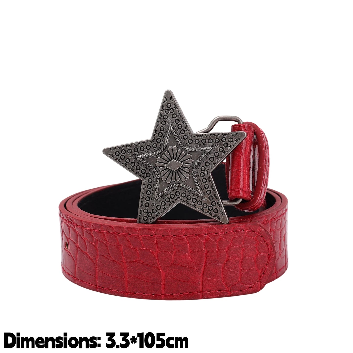 Gothic Punk Star Wine Red Leather Belt Vintage Fashion Trend Personalized Subculture for Spicy Girls Five-pointed Star Waistband
